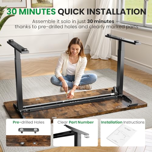 SIAGO Electric Standing Desk Adjustable - 60x28 Inch Sit Stand Desk with 1 Inch Thick Tabletop, Double Beam Frame, 3 Memory Height Adjustment, Cable Management for Home Office