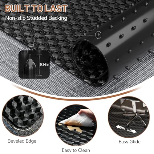 Office Chair Mat for Low Pile Carpet with Lip, 48" x 60" Clear Plastic Heavy Duty Floor Protector, Smooth Glide Desk Chair Mat for Rolling Chairs, Computer Chair Mat for Home Office, Gaming-Black