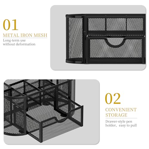 SUPEASY Mesh Desk Organizer, Desk Accessories & Workspace Organizers with Drawers, Pencil Holder for Desk with 9 Compartments for Office Supplies, School, Classroom, 8.6 x 4.3 x 4.1 Inch, Black