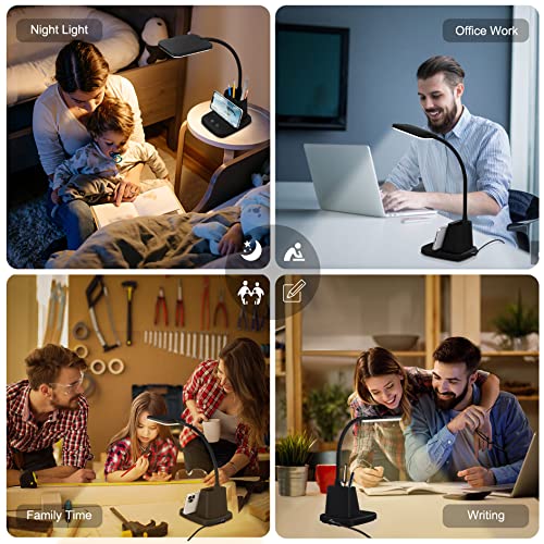 Sailstar Desk Lamp, LED Desk Lamps for Home Office, Wireless Charger Small Desk Lamp with Pen Holder, 3 Color Modes, Dimmable, CRI 85, 800LM, Study Lamps for College Dorm Room, Adapter Included, Black