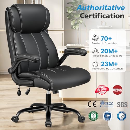 Stella Mia Ergonomic Office Chair – High Back Executive Leather Desk Chair with Inflatable Lumbar Support for Back Pain, Heavy-Duty Computer Desk Chair for Long Workdays, Black