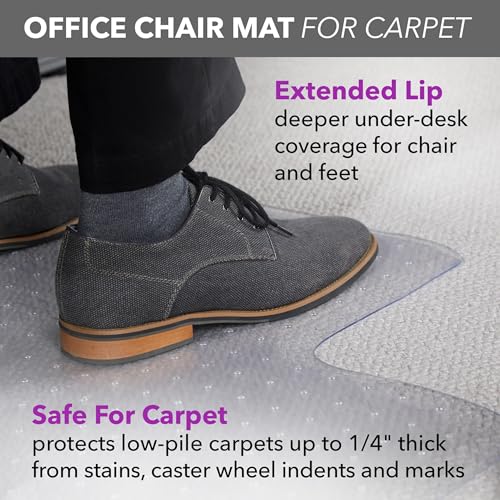 HON Office Chair Mat for Carpet, Clear Desk Mat with Extended Lip for Rolling Computer Chairs, Heavy Duty Vinyl Floor Protector for Low Pile Carpet, 36 x 48 in, Clear