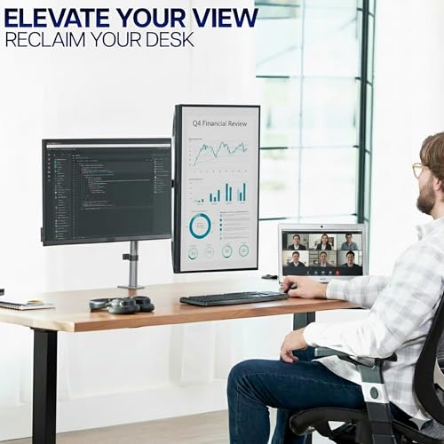 VIVO Dual Monitor Desk Mount, Heavy Duty Fully Adjustable Steel Stand, Holds 2 Computer Screens up to 30 inches and Max 22lbs Each, Gray Color, STAND-V002-GY