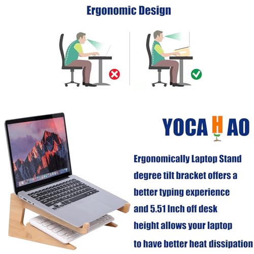 YOCAHAOY Wooden Laptop Stand Vertical Laptop for 13-18.6in Bamboo Stand for Desk,Laptop Stand Compatible with MacBook Air Pro/Dell XPS/Surface pro/HP/Pixelbook/Lenovo,More Laptops