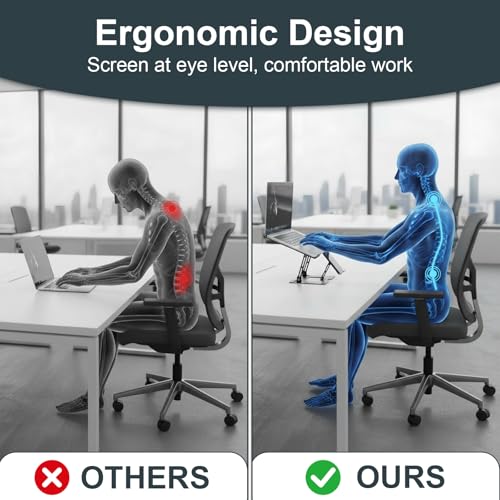 OOYCYOO Alloy Steel Laptop Stand, Ergonomic Computer Stand, Desktop Laptop Riser, Compatible with MacBook Air/Pro, Dell, HP, Lenovo and Other 10-18 Inches Laptops, Black