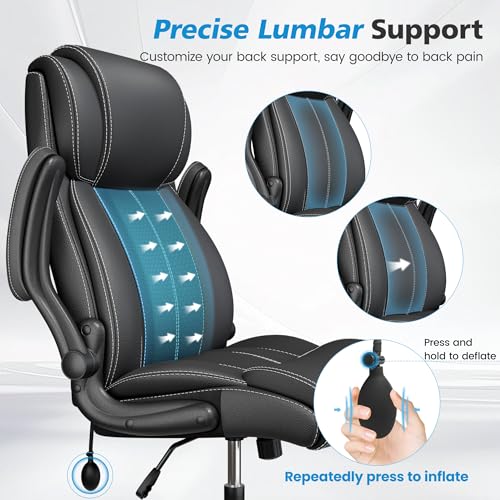 Stella Mia Ergonomic Office Chair – High Back Executive Leather Desk Chair with Inflatable Lumbar Support for Back Pain, Heavy-Duty Computer Desk Chair for Long Workdays, Black