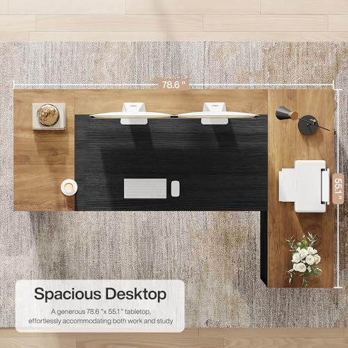 Tribesigns 78" L Shaped Executive Desk with Drawers, Large Office Computer Desk with Cabinet and Storage Shelves, Modern Business Furniture Sets Workstation for Home Office (Brown&Black)