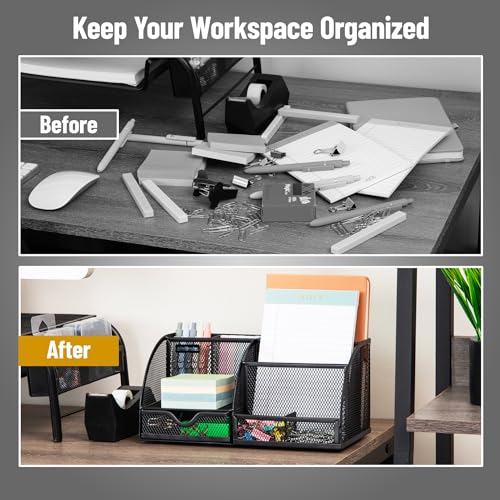 Mind Reader 7-Compartment Desktop Organizer, File & Accessory Storage, Metal Mesh Office Organizer for Desk, Workspace, Mail, Black