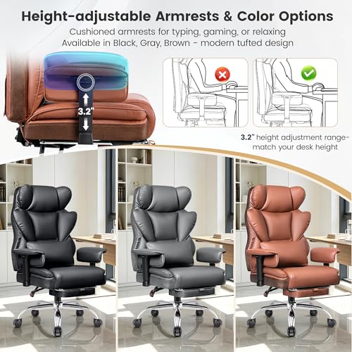 Stella Mia Big & Tall Executive Office Chair 400 LBS, Ergonomic High Back Heavy Duty Computer Chair with Retractable Footrest and Wide Seat, for Heavy People, Brown