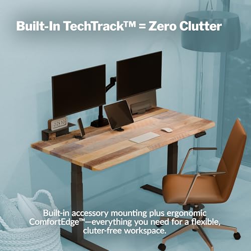 Vari ComfortEdge 60x30 Adjustable Electric Standing Desk with TechTrack - Sit Stand VariDesk with Memory Presets, Included Phone Stand & Shelf, 200 LB Capacity, Tool-Free Assembly (Reclaimed Wood)