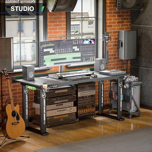 Klobel 71" Gaming Standing Desk for Gamers & Streamers, 4-Leg Electric Sit Stand Desk with LED Lights, Flip-Top Cable Management, Stable Computer Desk with Wheels
