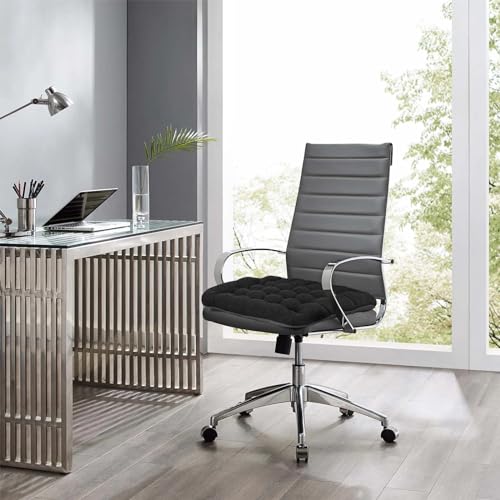 BUYUE Good Support Office Chair Cushion, Luxury Jacquard with Anti-Skid Silicone Seat Cushion Padded for Computer Desk Kitchen Chair (1 Count, Black)