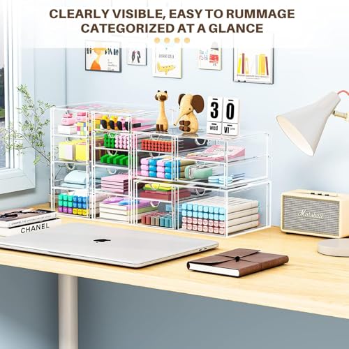 caktraie Makeup Organizer Storage With 16 Drawers, 4 Pcs Desktop Office Supplies, Desk Organizers, Clear Accessories, Dustproof Storage Drawer and for Make Up, Jewelry, Pen, Stationary