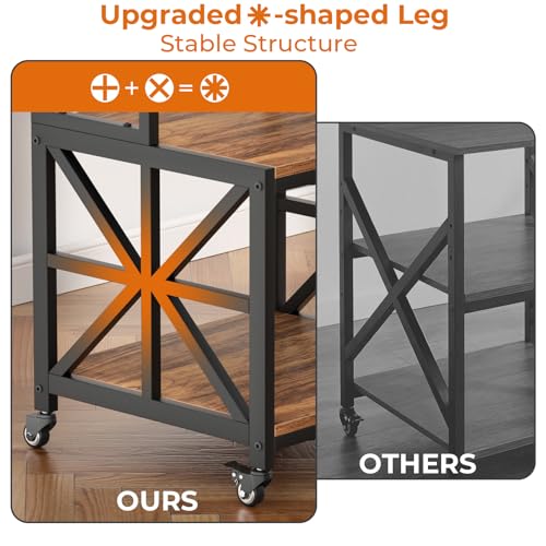 GreenForest Printer Stand with Lockable Wheels, Heavy Duty Printer Table with 3-Tier Storage Shelf for Home Office, Mobile Printer Cart for Small Spaces, 19.7"x17.7", Walnut