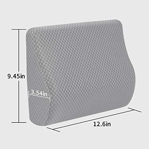 TISHIJIE Memory Foam Lumbar Support Pillow for Car - Lower Back Support Cushion for Driving, Back Pain Relief for Car Seat, Office Chair, Wheelchair (Gray)