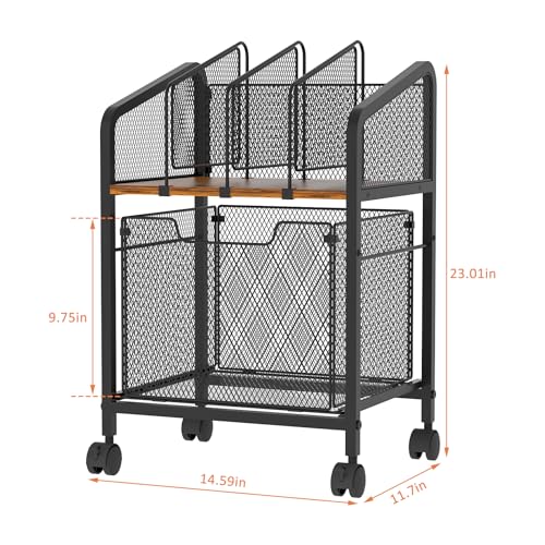 Tiaoheka Rolling File Cabinet with Adjustable Dividers, Vertical Filing Cabinet with Storage Drawer on Lockable Wheels, Hanging File Organizer Beside Under Desk for Office, Home（Patent Pending）