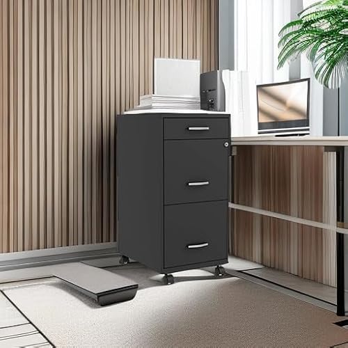 Lorell NuSparc Mobile 3 Drawer Locking Filing Cabinet | Pre-Assembled Steel Construction | Space-Saving Design is Perfect for Home and Small Office | Letter-Size | Assembled in North America
