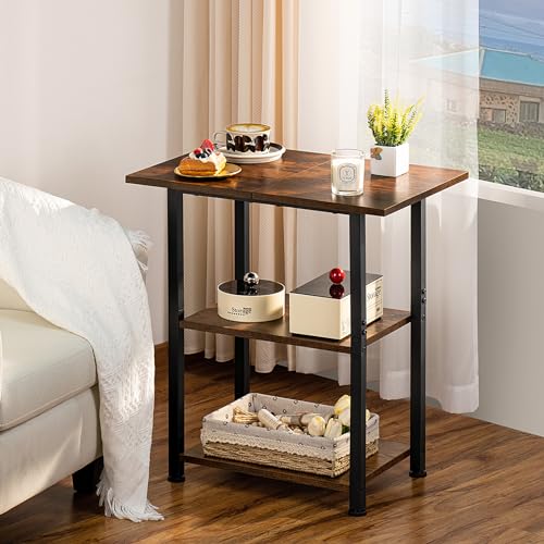 Lerliuo 3-Tier Printer Stand, Industrial Mobile Printer Table with Storage Shelf and Steel Frame, Rolling Printer Cart Holder with Lockable Wheels for Home, Office (Brown)