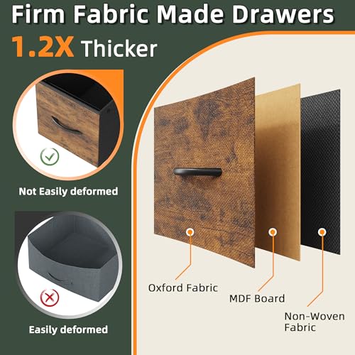 HIGDBFE 4 Drawer Lateral File Cabinet, Mobile Filing Cabinet for Large Printer, Home Office Functional Office Storage Cabinet & Printer Stand, Fits Letter/A4, Fabric Drawer, Rustic Brown