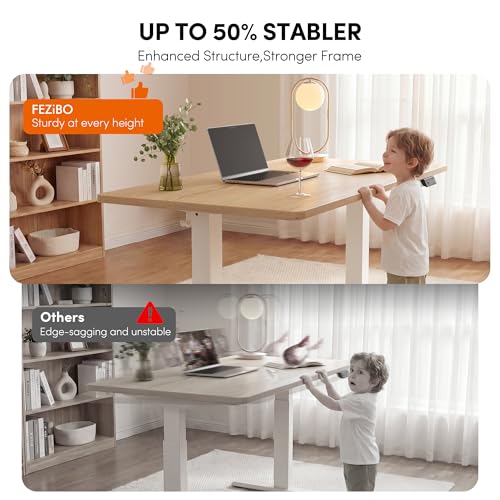 FEZIBO One-Piece Standing Desk, 48"x24" Seamless Tabletop Electric Height Adjustable for Home Office, Study Rooms & Multi-Device Workstations, Maple