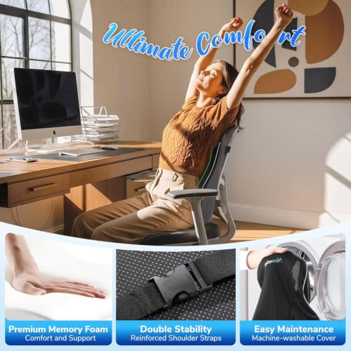 Niceeday Lumbar Support Pillow for Office Chair Car Back Support Pillow, Memory Foam Gaming Chair Desk Chair Back Cushion for Lower Back Pain Relief, Ergonomic Back Rest,Office Home Essentials
