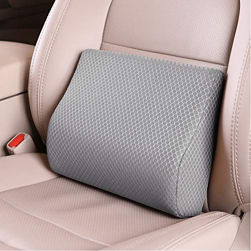 TISHIJIE Memory Foam Lumbar Support Pillow for Car - Lower Back Support Cushion for Driving, Back Pain Relief for Car Seat, Office Chair, Wheelchair (Gray)