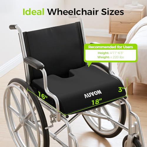 AUVON Gel Wheelchair Seat Cushion with Waterproof Cover for Pressure Sore & Ulcer, Ergonomic Chair Cushion with U-Cutout for Tailbone Pain, Back Pain Relief, Memory Foam Wheelchair Cushion, Anti-Slip