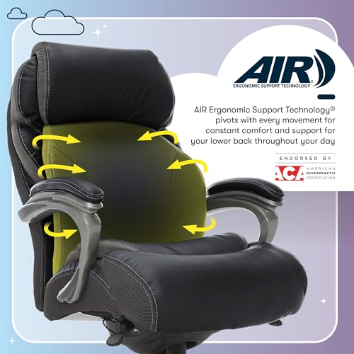 Serta Jackson Big and Tall Executive Home Office Chair with Smart Layers Technology, Wide Seat Cushion, Modern Comfy DeskChairs with Rolling Swivel Wheels, Bonded Leather, Black