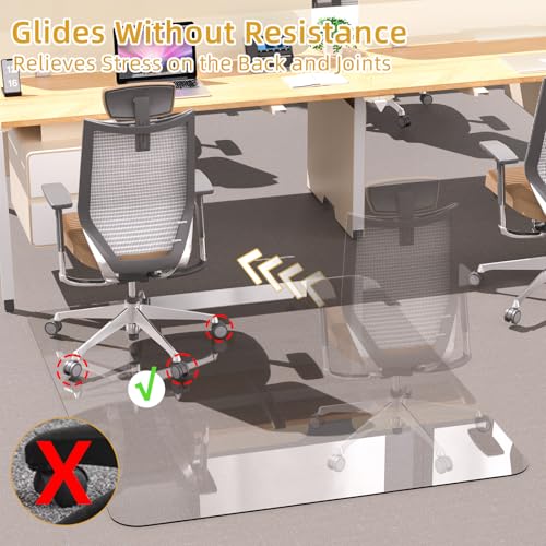 Tcyzest Tempered Glass Chair Mat 48" x 32",1/5" Thick for Office Desk,Rolling Chair Mat for Carpet, Odorless, Easy to Clean with 4 Non-Slip Pads for Carpet & Hardwood Floors