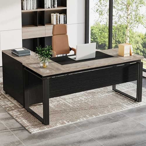Tribesigns L-Shaped Executive Desk with Reversible File Cabinet, 63" Office Desk with Storage Drawers, L-Shaped Computer Desk with Drawer Cabinet for Hanging Letter Size Files (Gray & Black)