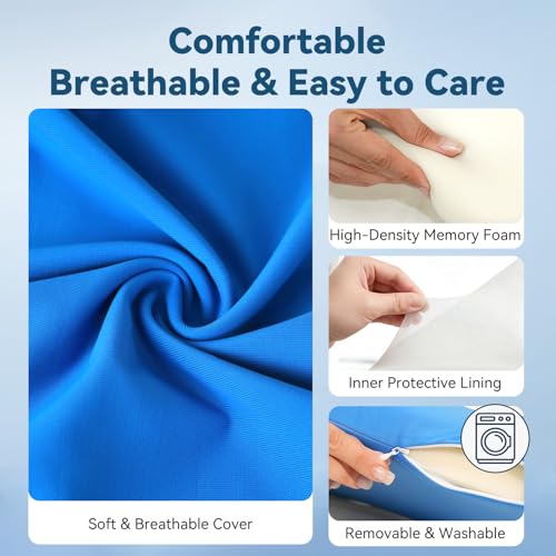 Adjustable Height Lumbar Support Pillow for Sleeping, Ergonomic Contour Lower Back Pillow for Bed with Breathable Washable Cover, Spine Alignment & Sleep Comfort, Blue
