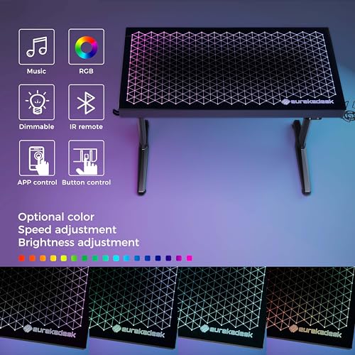 EUREKA ERGONOMIC RGB LED Gaming Desk, Music Sync Lights Up Tempered Glass Desktop, 43" GTG I43 Home Office Computer Table W Controller Rack 4 USB Charging Ports, APP Control