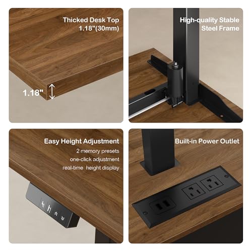 ModernMate 71" Electric Standing Executive Desk with Privacy Panel, Large One-Piece Height Adjustable Stand Up Desk, Power Outlet & Storage for Home Office, Black Walnut