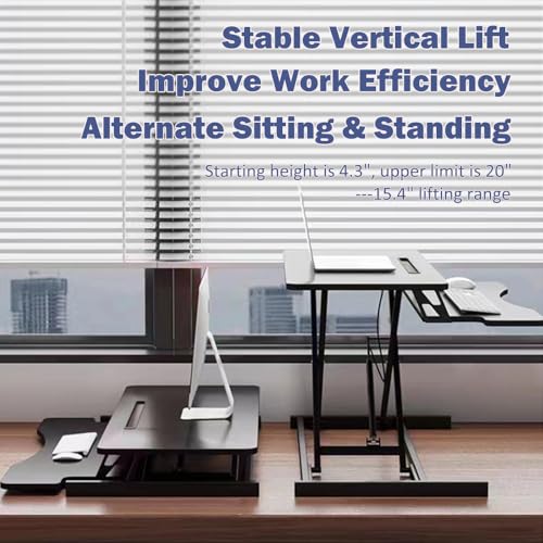 Royjhnl Standing Desk Converter 32 Inch, Height Adjustable Sit-Stand Workstation, Dual Monitor Riser with Wide Keyboard Tray - Office & Home Use, Black (Black)