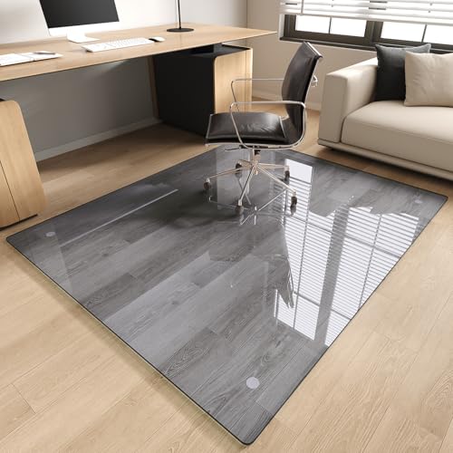 MYSUNORIA Tempered Glass Office Chair Mat, 46"x55" for Carpet & Hardwood Floors, Grey Heavy Duty 0.2" Thick Computer Chair Mat with Non-Slip Pads, Scratch Resistant, Rounded Corners & Polished Edges