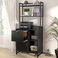 Homieasy Vertical Filing Cabinet with Bookshelf for Home Office, File Cabinet with Shelves, Lock & Charging Station, Drawer Office File Cabinets with Printer Stand, fits Letter Size, Black