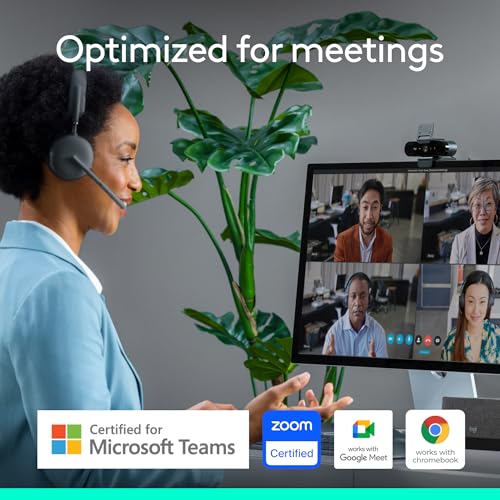 Logitech Brio 4K Webcam, Video Calling, Noise-Cancelling mic, HD Auto Light Correction, Wide Field of View, Windows Hello Works with Microsoft Teams, Zoom, Google Meet, PC/Mac/Laptop/MacBook/Tablet