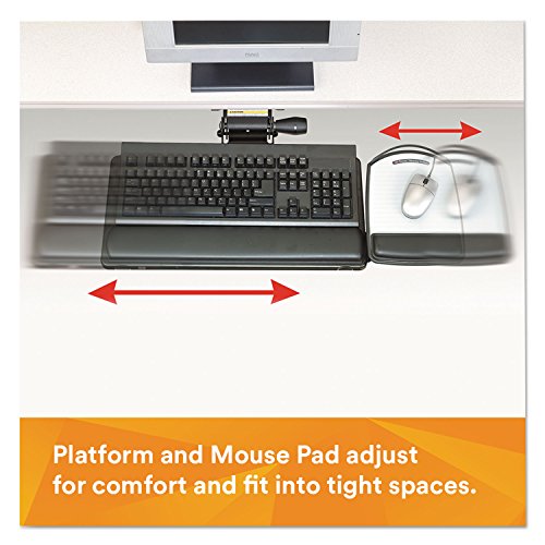 3M Keyboard Tray with Adjustable Keyboard and Mouse Platforms, Turn Knob to Adjust Height and Tilt, Swivels and Stores Under Desk, Gel Wrist Rest and Precise Mouse Pad, 17.75" Track, Black (AKT80LE)