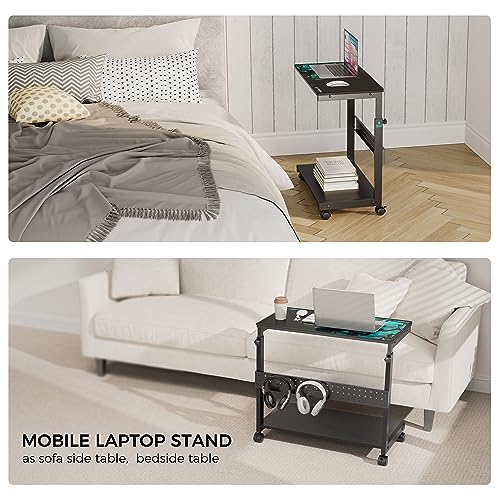 EUREKA ERGONOMIC PC Stand Computer Cart, Height Adjustable Tower Stand 2-Tier Suit for ATX Case Printer, Metal Rolling Cart on Wheels for Gaming Home Office, Black