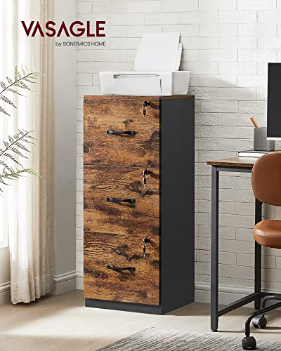 VASAGLE Custos Collection File Cabinet, 3 Drawer Filing Cabinet for Home Office, with Wheels, for A4, Letter Sized Documents, Hanging File Folders, Rustic Brown UOFC055KD01