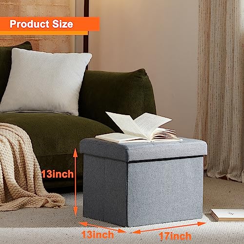ALASDO Storage Ottoman Footrest Stool Small Ottoman with Storage Foldable Ottomans Foot Rest Footstool Bench for Living Room 17x13x13inches Grey