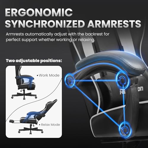 Gaming Chair for Adults Gamer Game - Ergonomic Gaming Chair with Footstool, Headrest, and Lumbar Support Height Adjustable Leather Game Chair’s 200 KG Load Bearing Capacity White