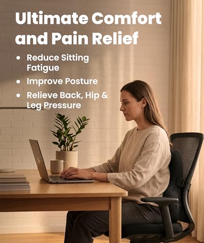 Everlasting Comfort Lumbar Support Pillow for Office Chair - Memory Foam Back Cushion for Car Seat - Promotes Better Posture, Back Pain Relief - Ideal Gaming and Desk Chairs Work and Home Essentials