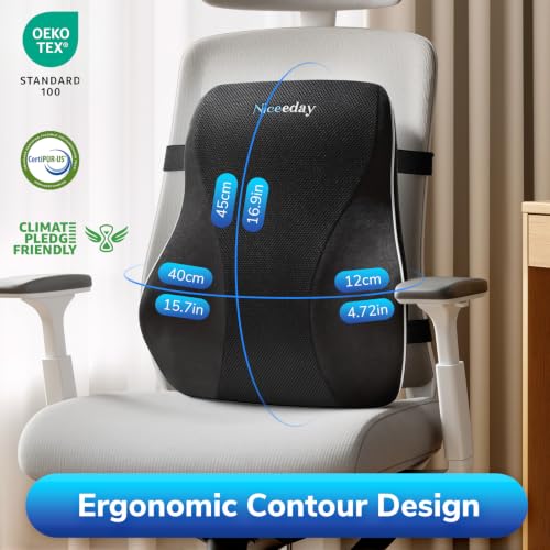 Niceeday Lumbar Support Pillow for Office Chair Car Back Support Pillow, Memory Foam Gaming Chair Desk Chair Back Cushion for Lower Back Pain Relief, Ergonomic Back Rest,Office Home Essentials