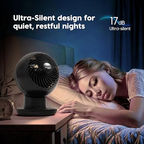 IRIS USA WOOZOO Air Circulator Fan with Remote, Oscillating Table Fan, 8 Speeds, 82ft Max Air Distance, 65° Tilt, Ultra Quiet DC Motor, Small Desk Fan for Bedroom, Office, Dorm, Black