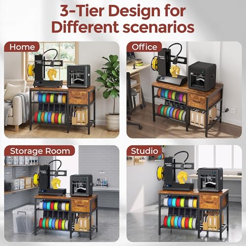 Anrigeail 3D Printer Stand with Filament Storage – Heavy Duty Metal 3D Printer Table with Drawer and Power Hub for Workshop, Studio, and Office