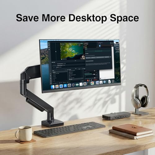 Single Monitor Arm, Monitor Mount for 17-32 inch Screens Gas Spring Adjustable Monitor Stand, Vesa Mount with Clamp and Grommet Aluminum Base - Fits 4.4 to 22lbs LCD Computer Monitors AX09DB01-1