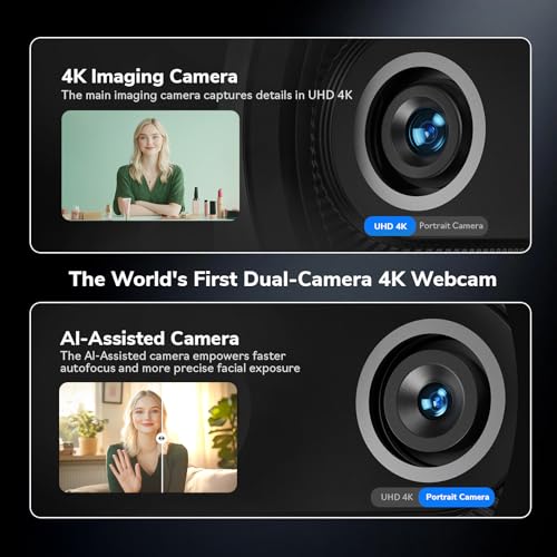 EMEET Piko 4K Webcam for Streaming, World’s 1st Dual-Camera AI-Powered 4K Camera w/AI Autofocus, 3 Mics Array&3 Sound Modes, USB Webcam with Clip, Great for Streaming, Desk Setup