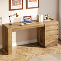 Tribesigns 55-Inch Computer Desk with 3 Drawers, Farmhouse Home Office Desk with Adjustable File Cabinet, Study Table Office Workstation, Walnut Brown