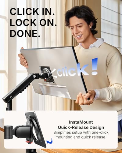 HUANUO FlowLift Pro Dual Monitor Mount for 13–32" Screens, MechaSpring Monitor Stand, Adjustable Monitor Arms for 2 Monitors with Tilt/Swivel/Rotation, Tool-Free VESA Mount, Max Load 19.8 lbs